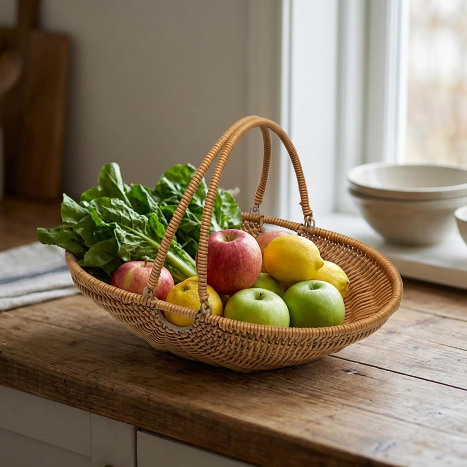 Harvest Basket for Garden Vegetables, Large PP Woven Garden Harvesting Basket with Foldable Handle for Fruit Picking