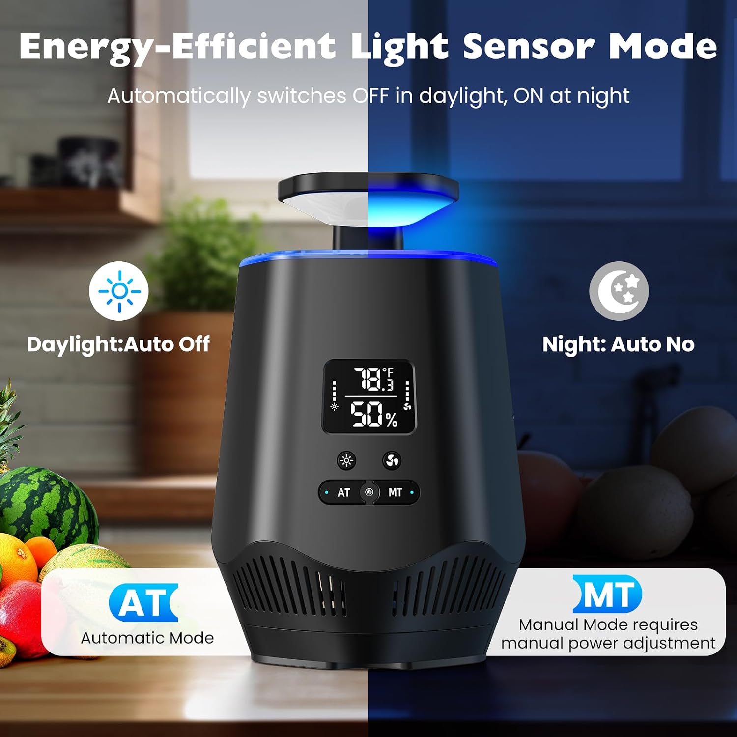 Fruit Fly Traps for Indoors, Smart Fly Trap Indoor Bug Zapper Gnat Traps for House Indoor with Temperature and Humidity