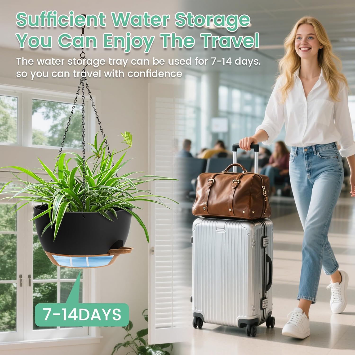 UOUZ Set of 3-10 Inch Self Watering Hanging Planters for Indoor Outdoor，Hanging Plant Pots with Drainage & Removable