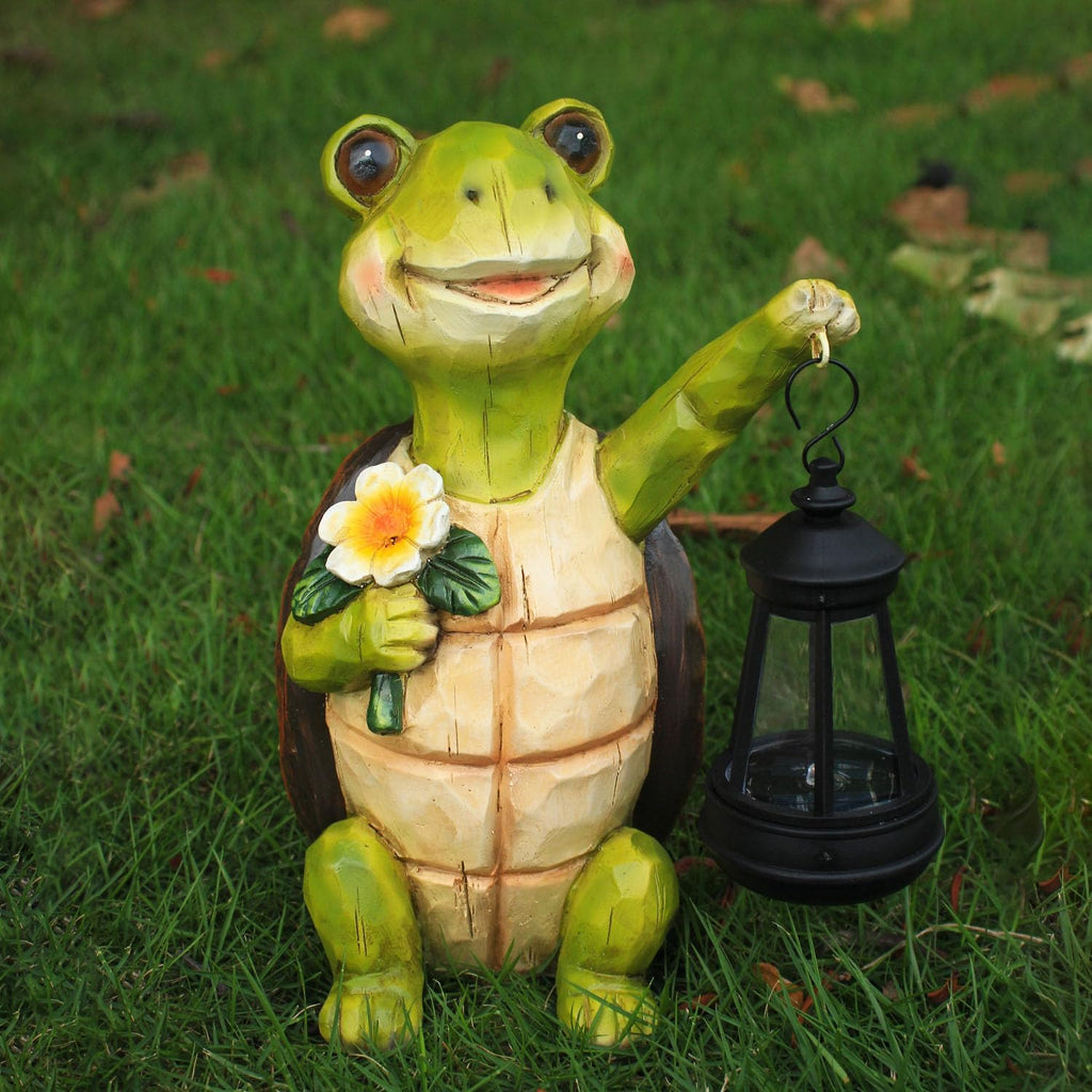 Solar Turtle Garden Statue, Resin Figurine with Hanging Solar Lantern Outdoor Statues for Patio (Turtle 1)