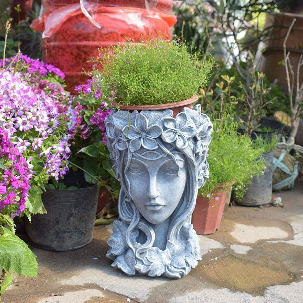 Sungmor Creative Goddess Head Planter Statue for Garden Ornaments | 9×9×14 Inch Premium Resin | Cool Face Large