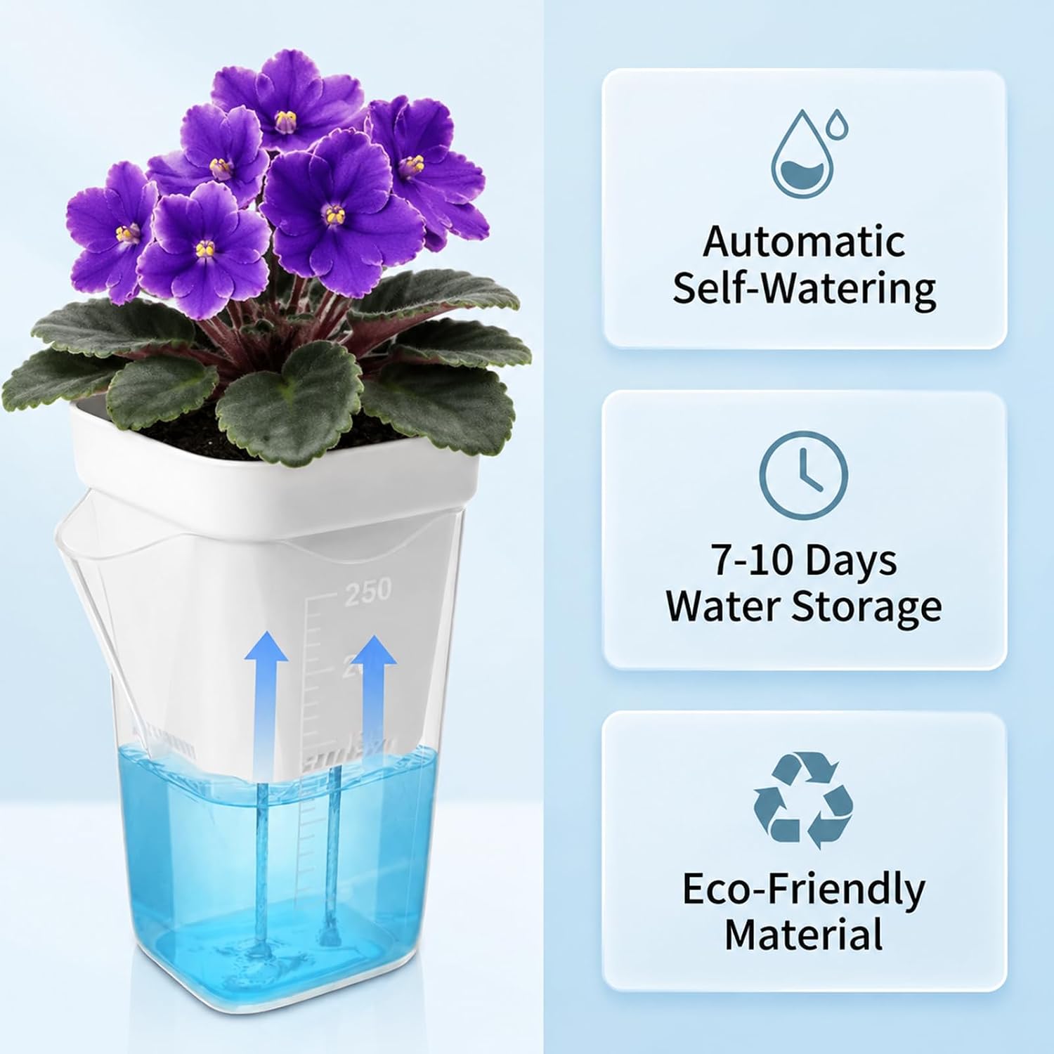 10 Pack 2.5" Self Watering Pots for Indoor Plants with Anti-Tip Tray & Reservoir Refill Bottle, Seed Starter Kit for