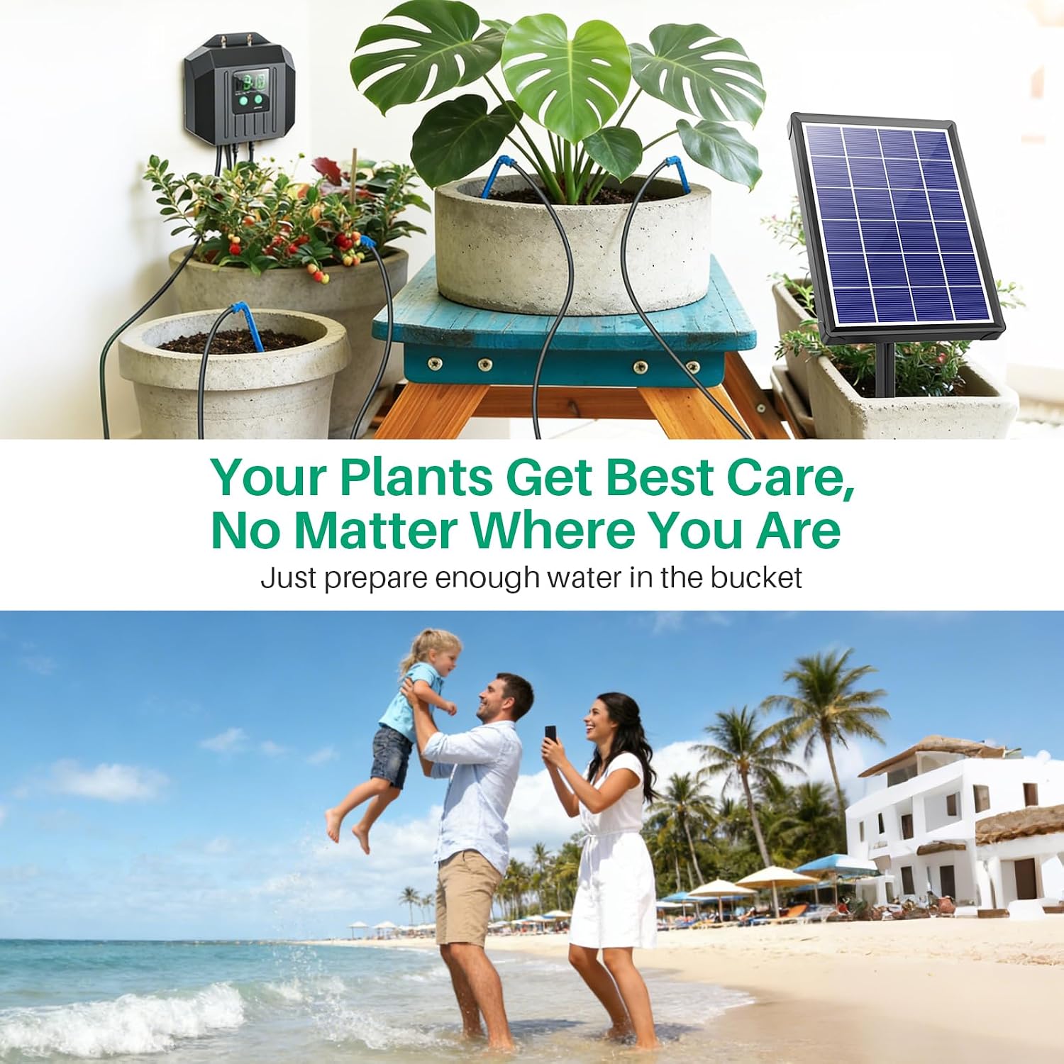 4W Solar Drip Irrigation Kit for Outdoor Indoor Plants, Customizable Watering Duration 1–30min & Interval 3h–7d, Solar