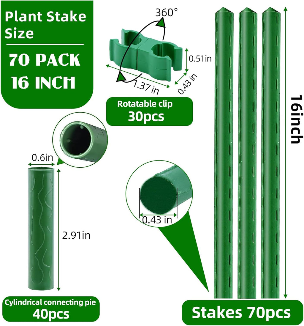 Fabulas Garden Stakes 16 Inch 70 Pack, Diy 4ft 5ft 6ft 7ft 8ft Tomato Stakes Plastic Coated Metal Plant Sticks Stakes