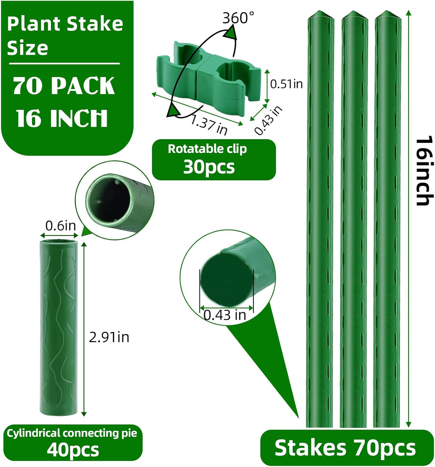 Fabulas Garden Stakes 16 Inch 70 Pack, Diy 4ft 5ft 6ft 7ft 8ft Tomato Stakes Plastic Coated Metal Plant Sticks Stakes