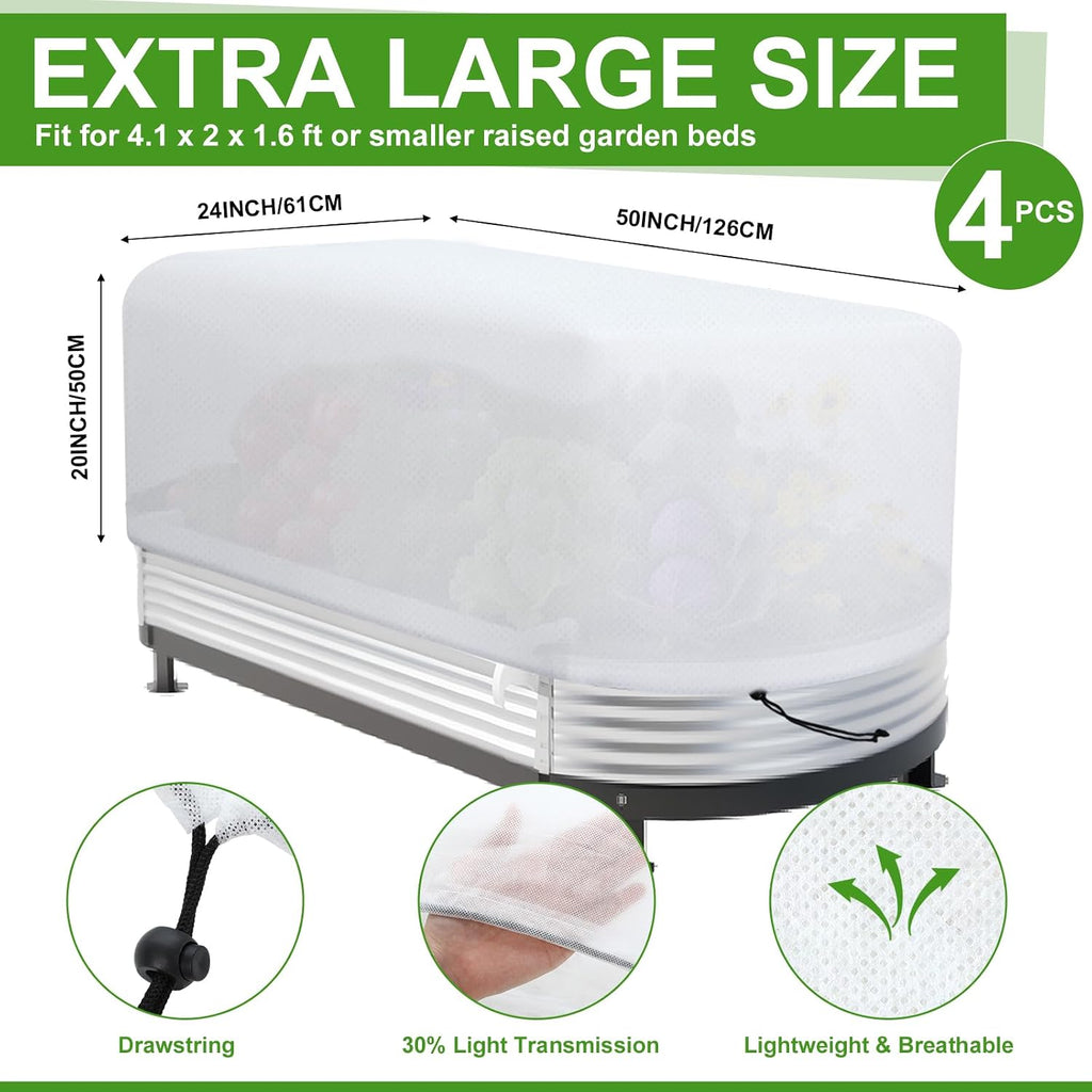 4 Pcs Winter Plant Covers Freeze Protection 4.1 x 2 x 1.6 ft Oval Raised Garden Bed Cover with Drawstring, 2.1oz/yd²