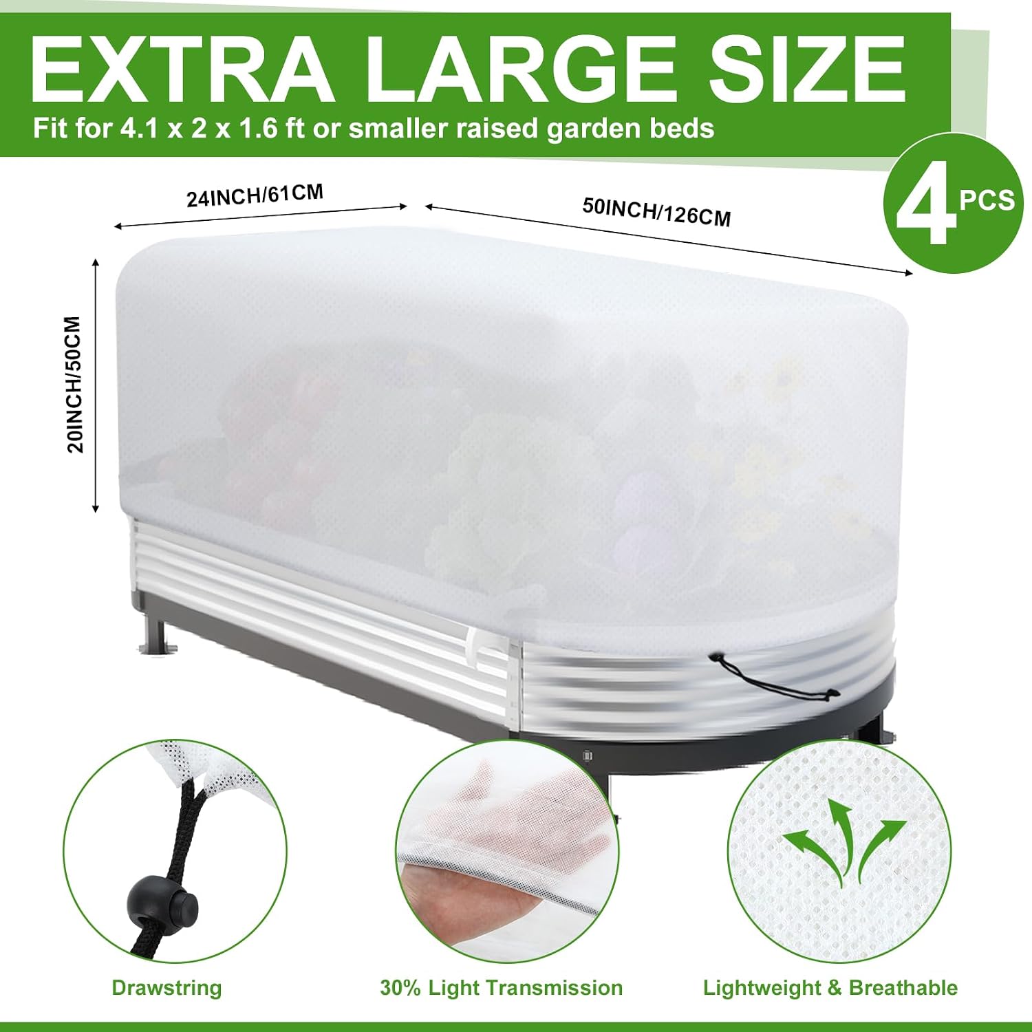 4 Pcs Winter Plant Covers Freeze Protection 4.1 x 2 x 1.6 ft Oval Raised Garden Bed Cover with Drawstring, 2.1oz/yd²