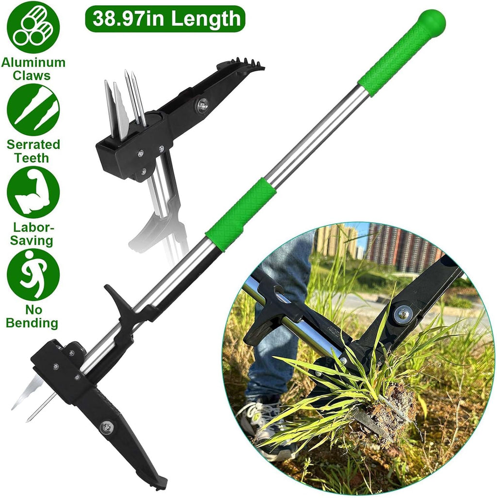 Weed Puller Tool, Stand Up 38.97in Heavy Duty Long Handle Garden Weeding Tool with 4 Claws Gardening Uprooting Manual