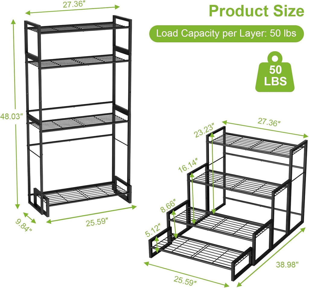 VyGrow Plant Stand, 4 Tier Widened Stackable Tiered Plant Stand, Upgraded Scalable Heavy Duty Tall Plant Shelf for