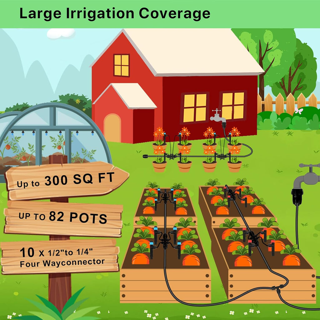 250FT Drip Irrigation Kit – 2026 New Quick-Connect Micro Irrigation System with 1/4'' 1/2'' Tubing, Locking Nozzle