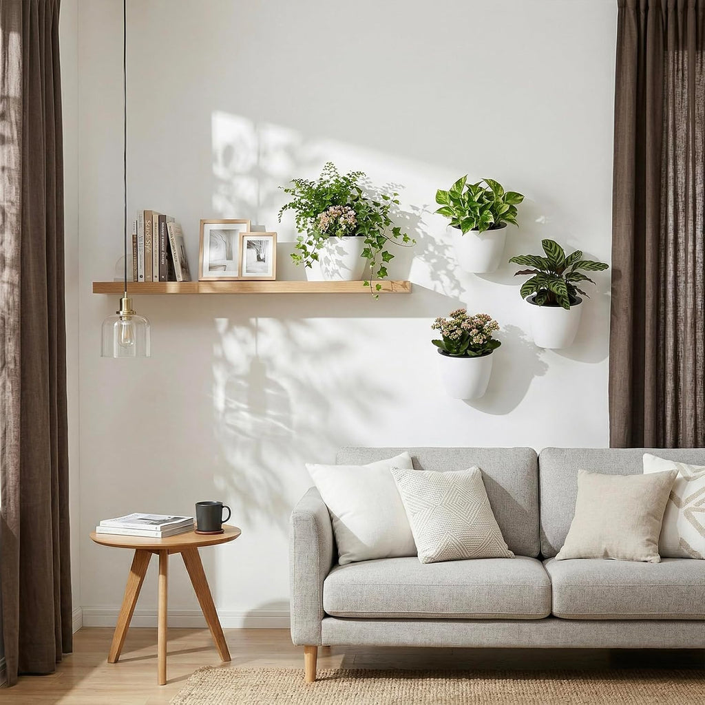 MyGift 7.5 Inch Wall Planters for Indoor Plants, White Plastic Hanging Self Watering Plant Pots, Flower Cactus Herbs