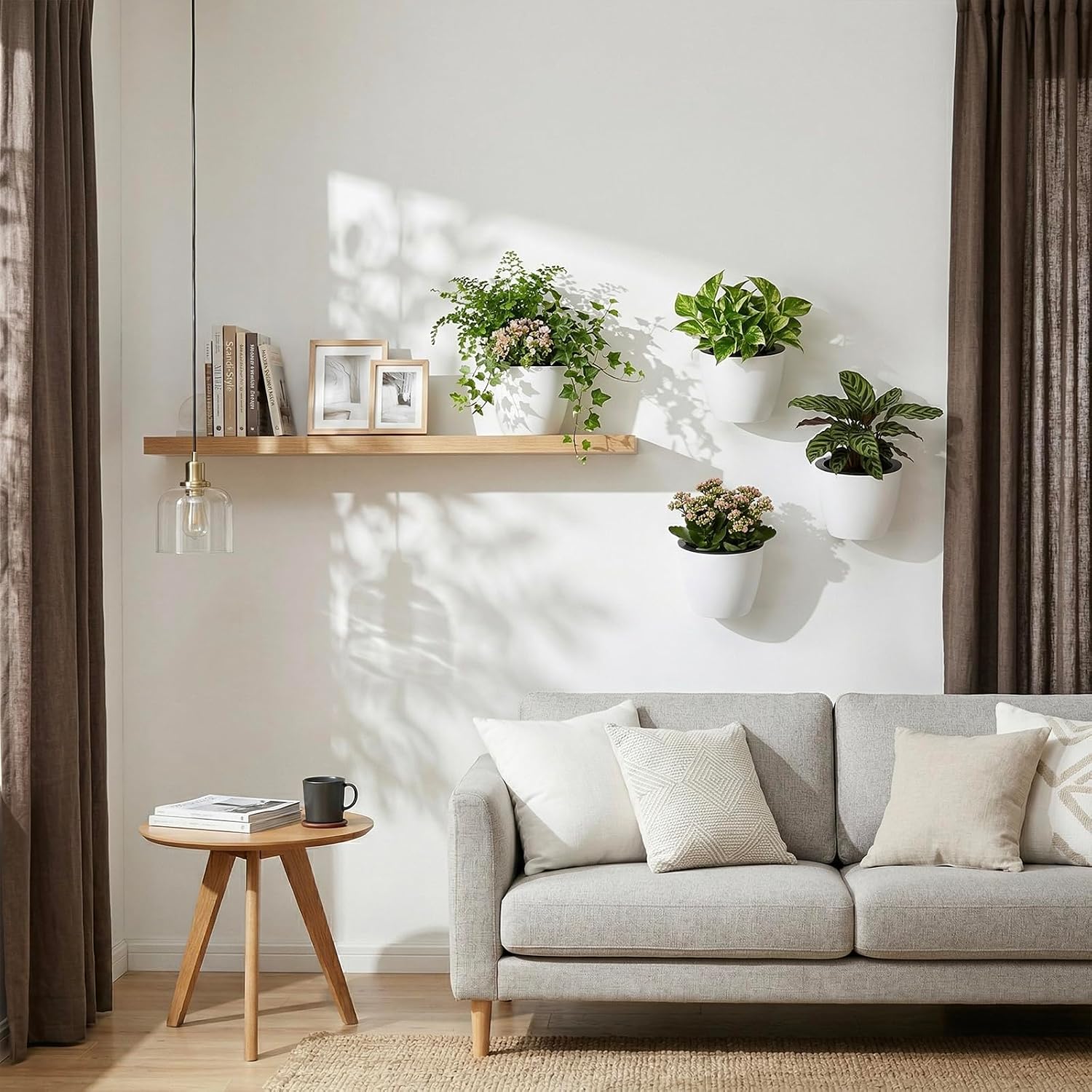 MyGift 7.5 Inch Wall Planters for Indoor Plants, White Plastic Hanging Self Watering Plant Pots, Flower Cactus Herbs