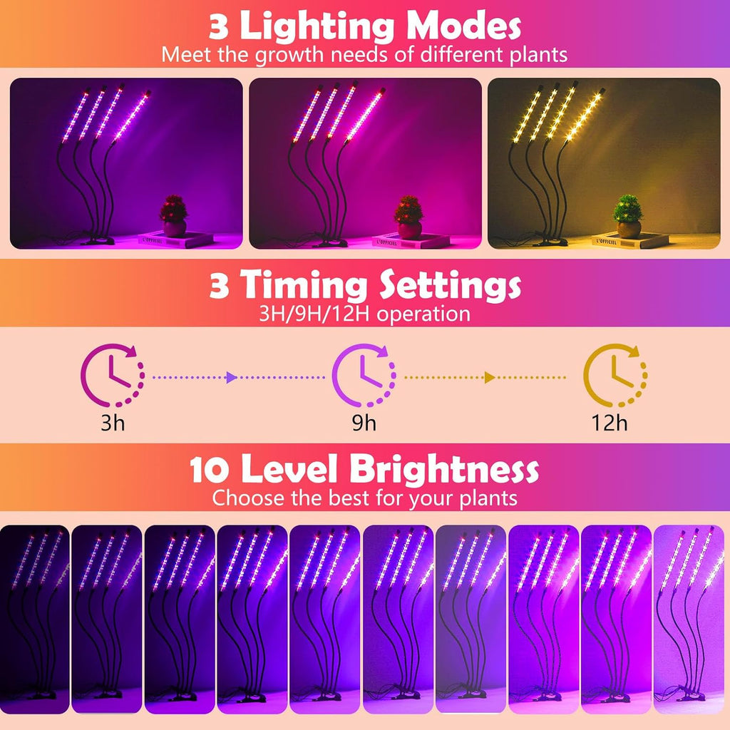 Grow Lights for Indoor Plants,80 LED Plant Lights with Full Spectrum & Red Blue Spectrum, 10 Dimmable Level, 3/9/12H