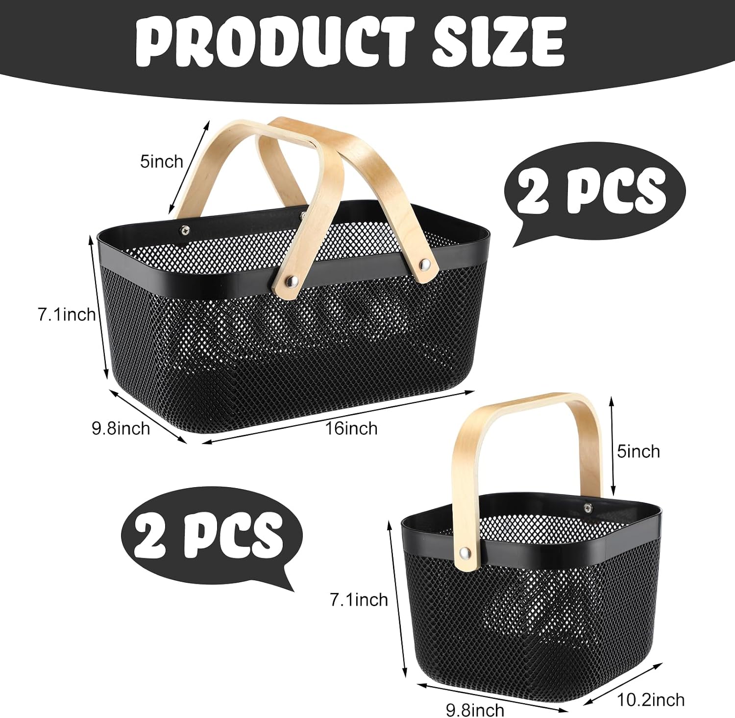 Sadnyy 4 Pcs Plastic Mesh Garden Harvest Basket Storage Basket with Wooden Handle Multi Functional Mesh Bin for Kitchen