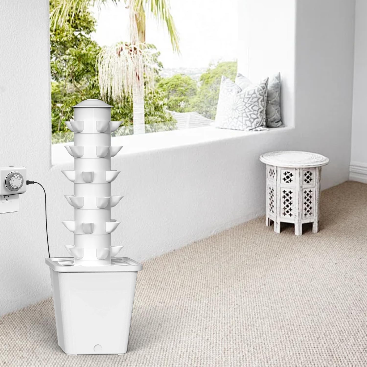 Hydroponics Growing System, 30-Plant Indoor Hydroponic Tower with Pump System, Plants Germination Kit, Smart Aeroponic