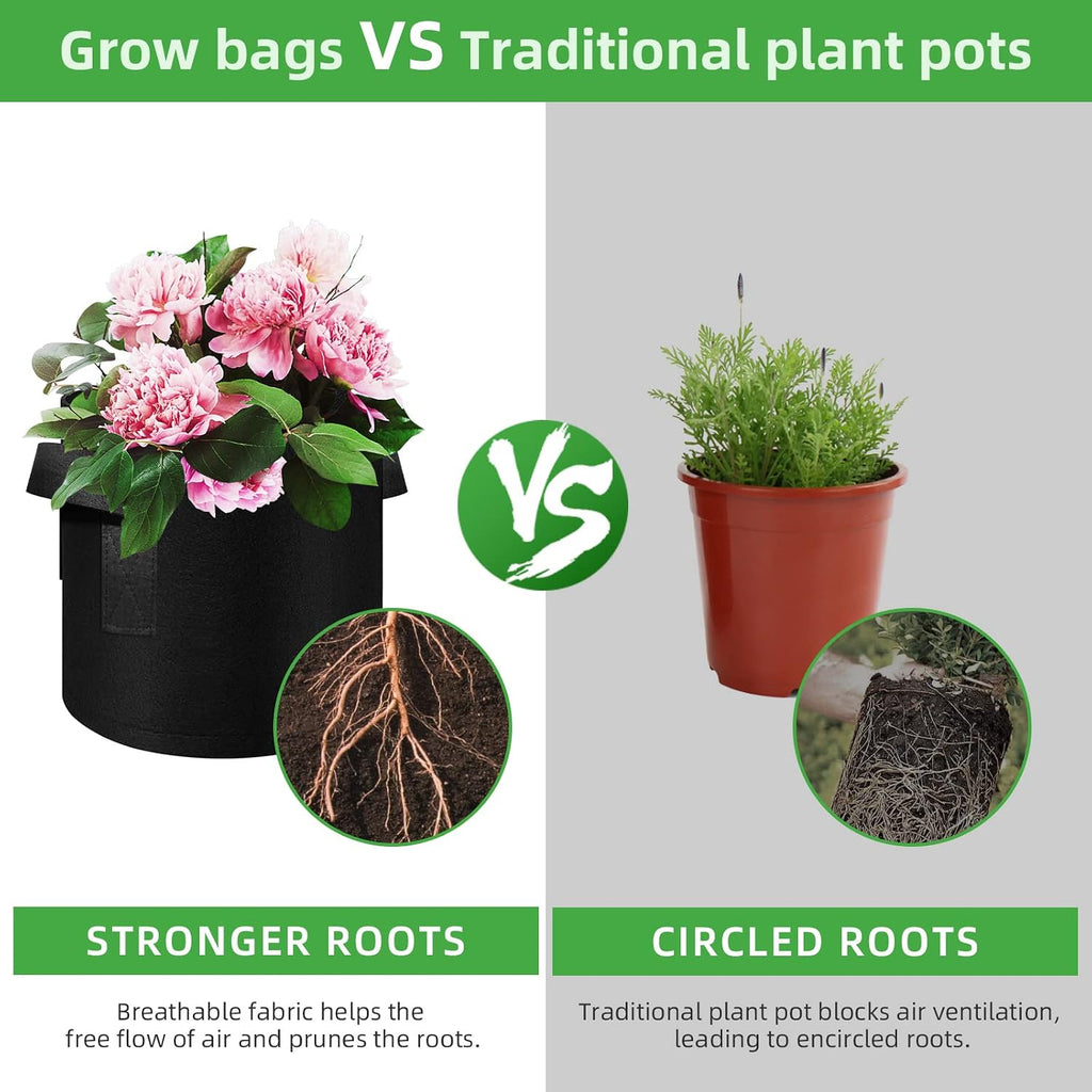12-Pack 10 Gallon Plant Grow Bags, Thickened Nonwoven Fabric Pots with Handles, Vegetable Planter Bags Containers