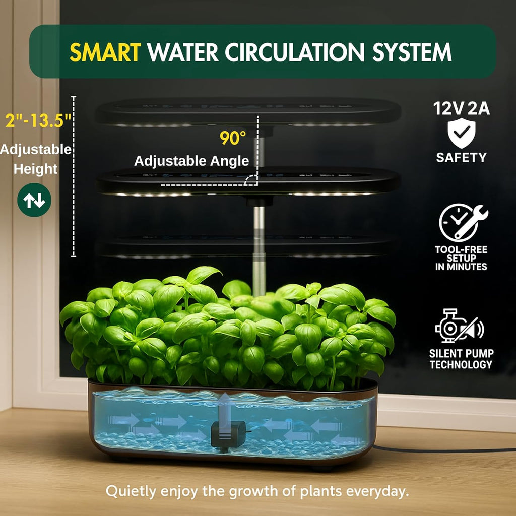 Hydroponics Growing System Kit, Indoor Herb Garden, 14 Pods Upgraded LCD Display, LED Grow Light Quiet Smart Water Pump