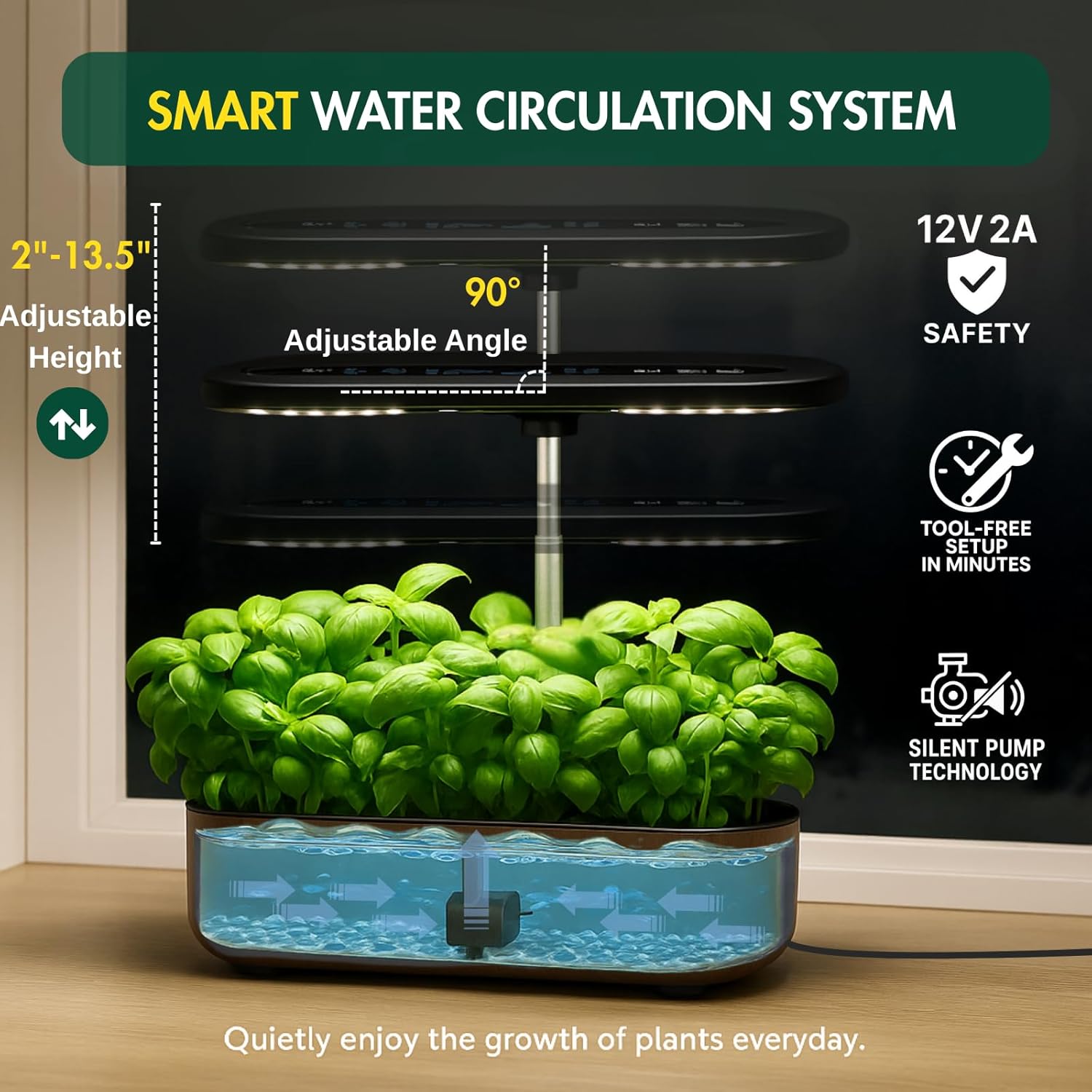 Hydroponics Growing System Kit, Indoor Herb Garden, 14 Pods Upgraded LCD Display, LED Grow Light Quiet Smart Water Pump