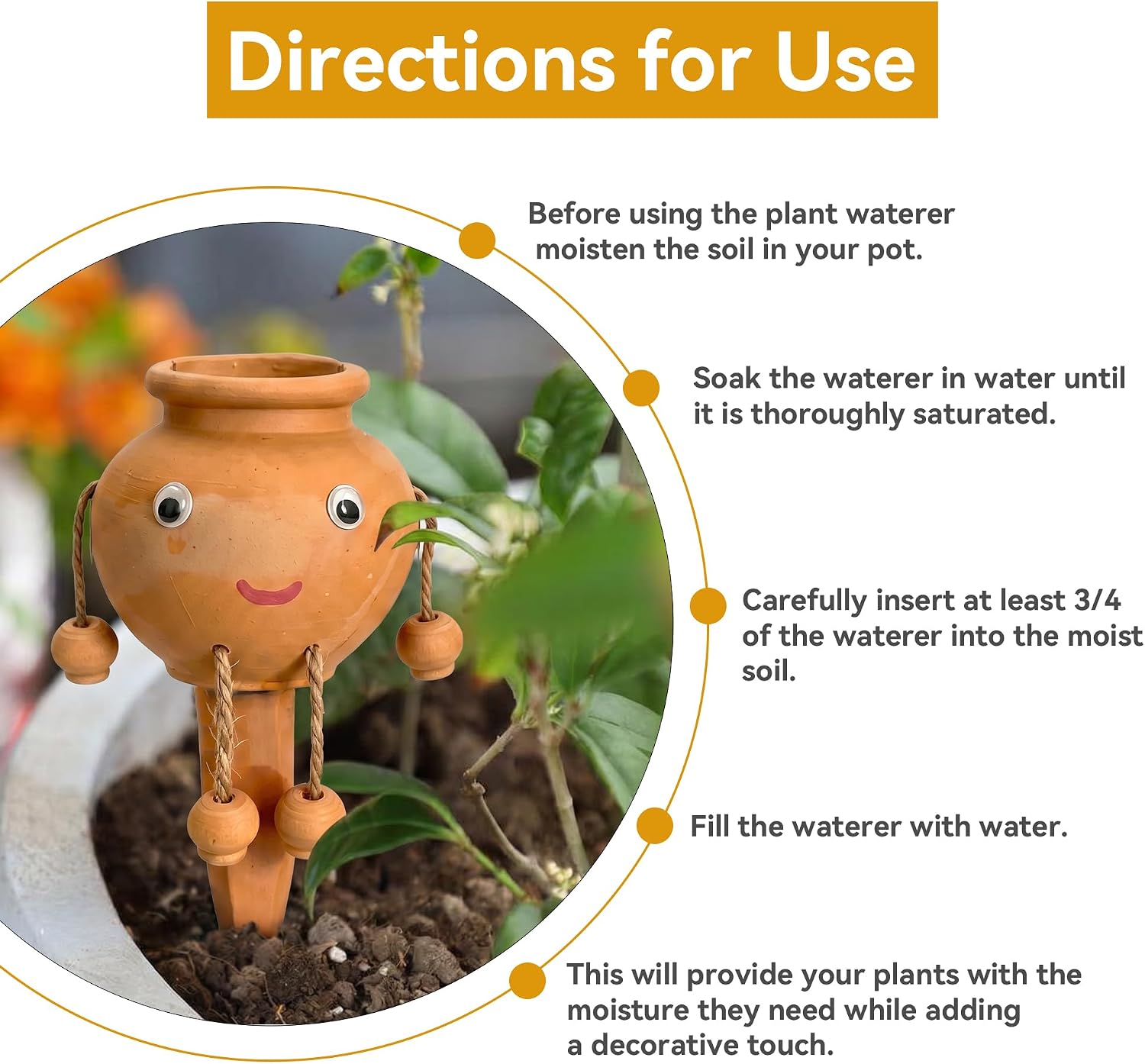 2 Pack Terracotta Watering Spikes, Cute Ceramic Self Watering Insert for Indoor Plants, Decorative Automatic Waterer &