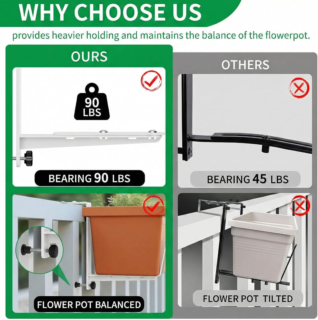 Window Box Brackets, Adjustable Planter Box Brackets, Heavy Duty Iron Flower Box Brackets for Railings, with Enhanced