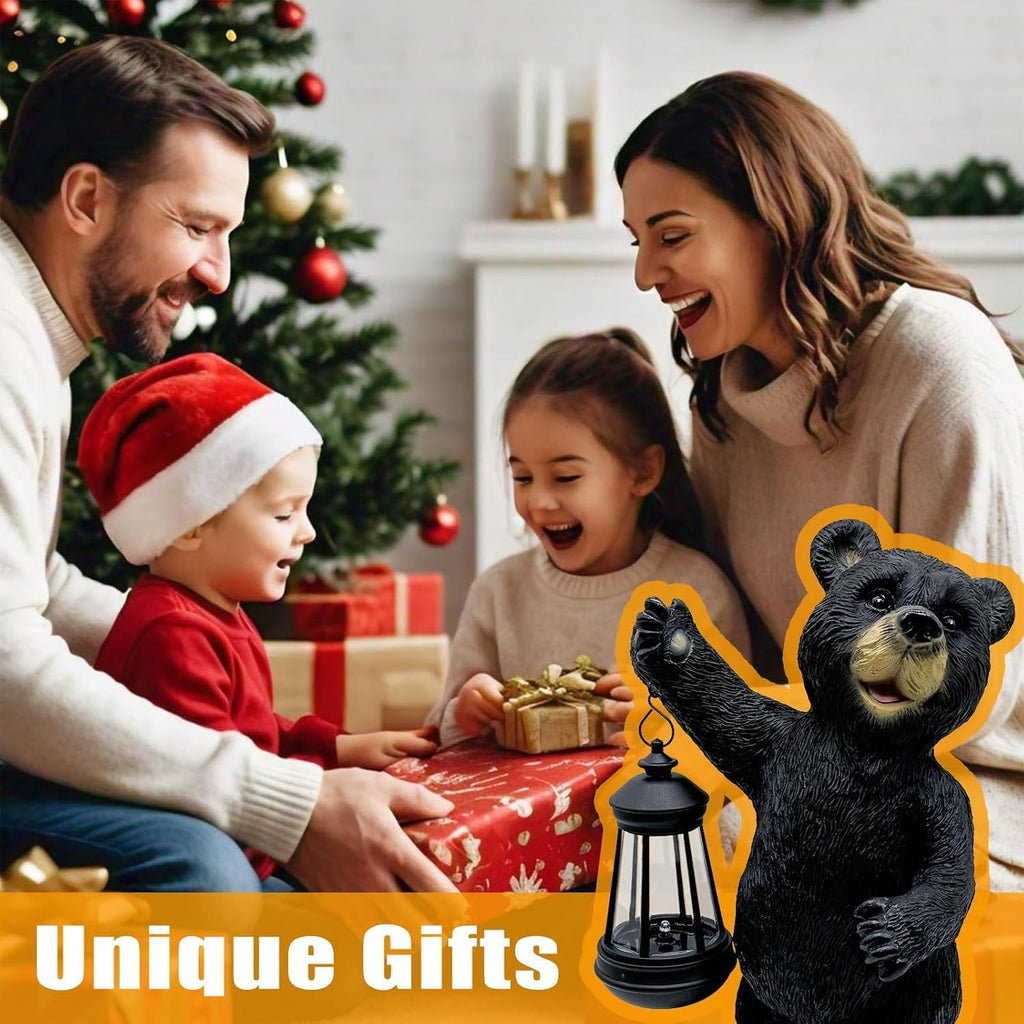 Resin Solar Bear Statue LED Light Waterproof Garden Yard Decor | Sturdy resin solar bear statue with LED lantern