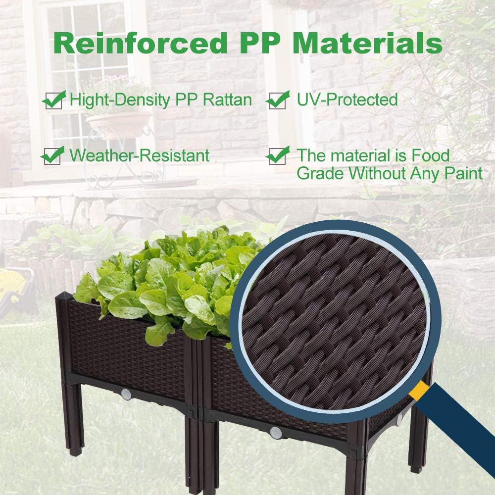 VINGLI Square Raised Garden Bed, Self-Watering Plastic Planter for Indoor Outdoor Vegetables, Fruits, Potato, Flowers
