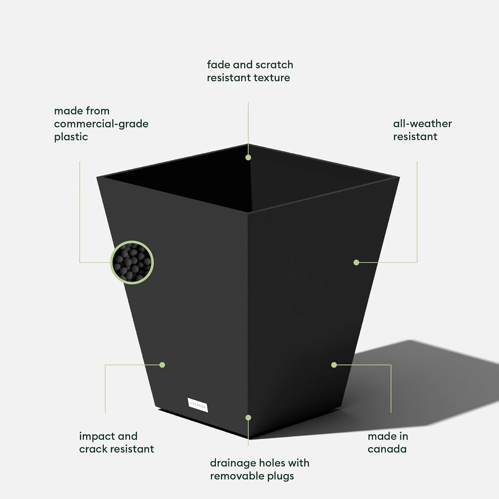 Veradek Pure Series Nobleton Planter - Tapered Square Outdoor Planter | Made From Durable Plastic With Pre-Drilled