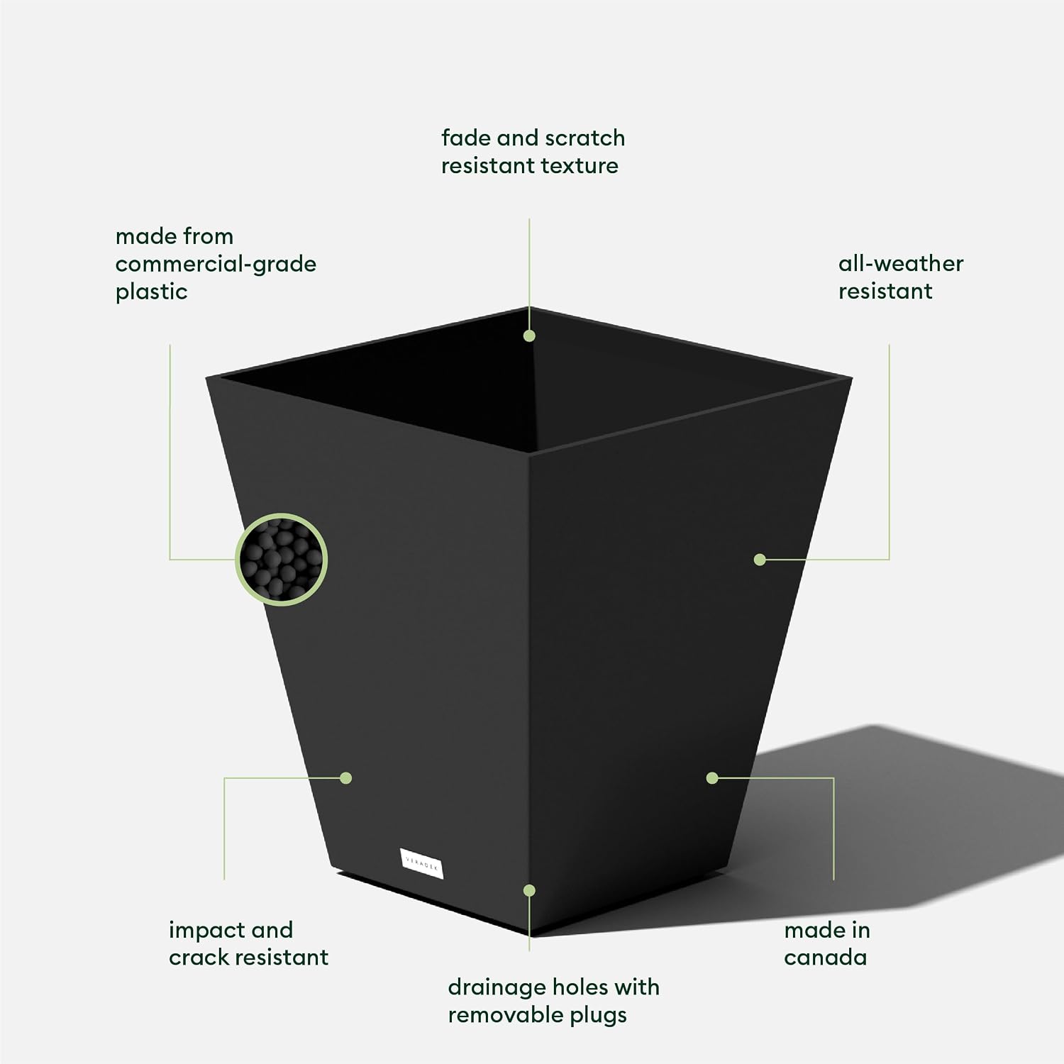 Veradek Pure Series Nobleton Planter - Tapered Square Outdoor Planter | Made From Durable Plastic With Pre-Drilled