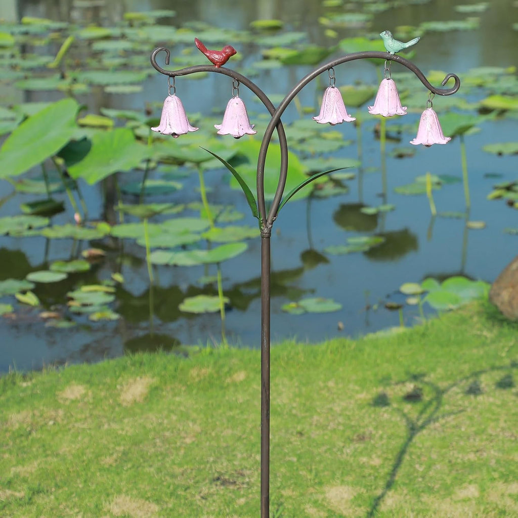45.5"H Decorative Garden Stakes with Bells,Metal Flowers for Outside | Garden Art for Patio,Lawn, Pathway & Flower Bed
