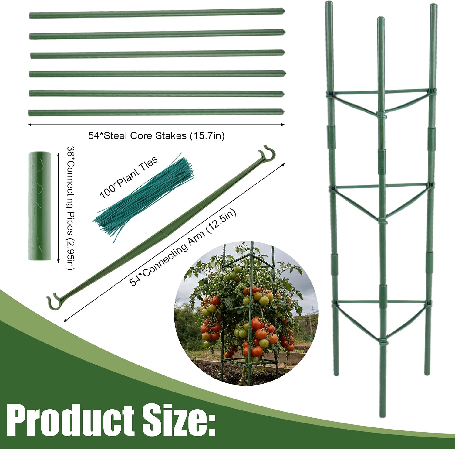 6-Pack 48'' (4ft) Tomato Cages & Trellis – Outdoor Garden Adjustable Plant Support & Stakes for Home Gardeners, Raised