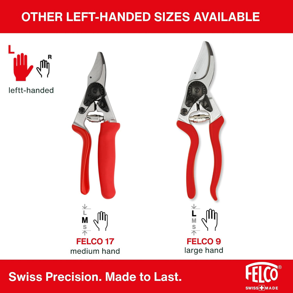 Felco F16 Pruning Shears – 7.7" Garden Clippers for Left-Handed Users with Bypass & Anvil Blades | Hand Pruners for