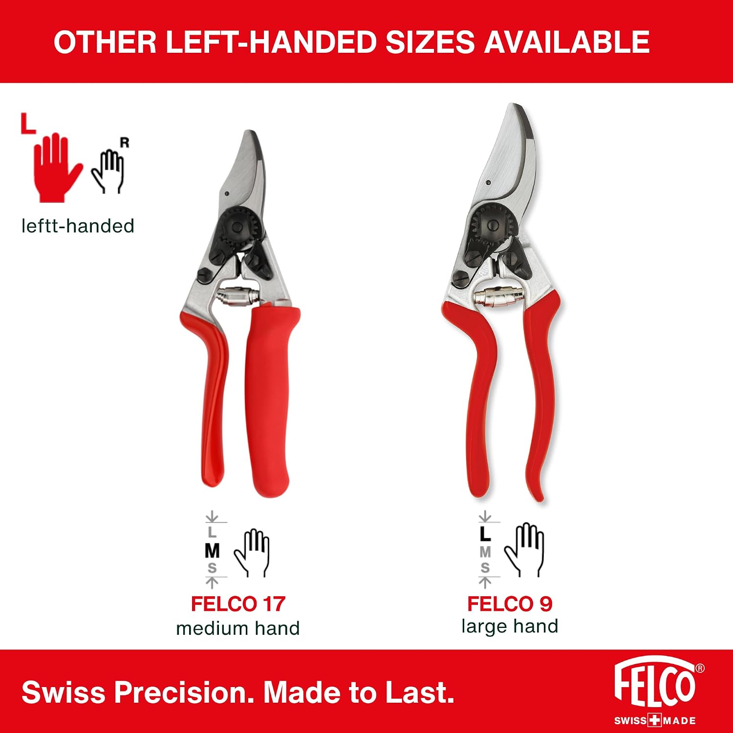 Felco F16 Pruning Shears – 7.7" Garden Clippers for Left-Handed Users with Bypass & Anvil Blades | Hand Pruners for