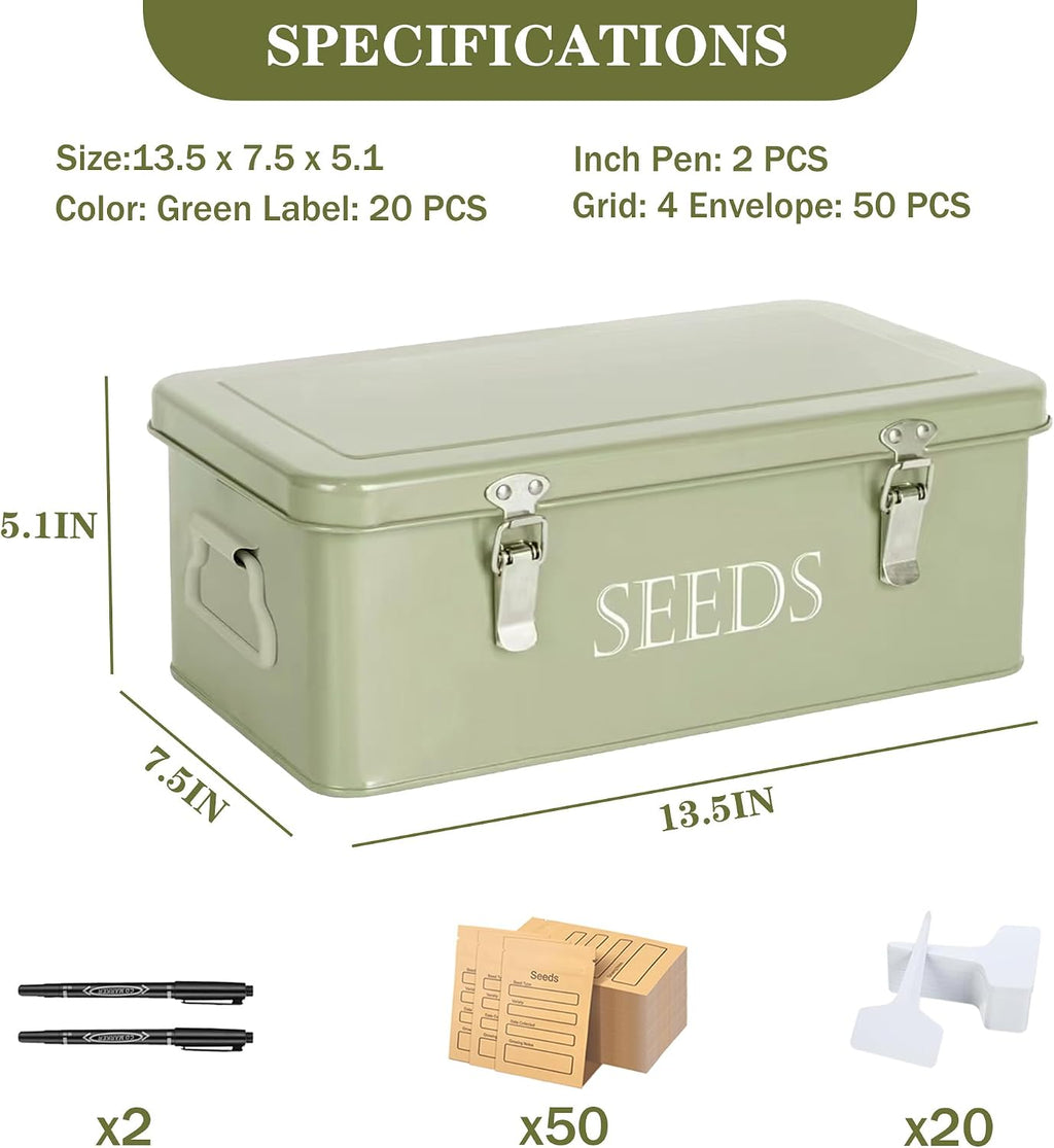 Ecopark Seed Storage Box, Professional All-in-one Kit | with 2 Pens, 20 Plant Labels and 50 Seed Envelopes, Metal