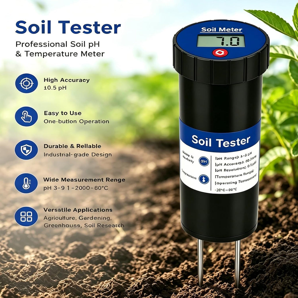 Digital Soil pH Meter – Industrial-Grade 3-8 pH Range Tester with Calibration-Free LCD Display, High Accuracy Soil pH
