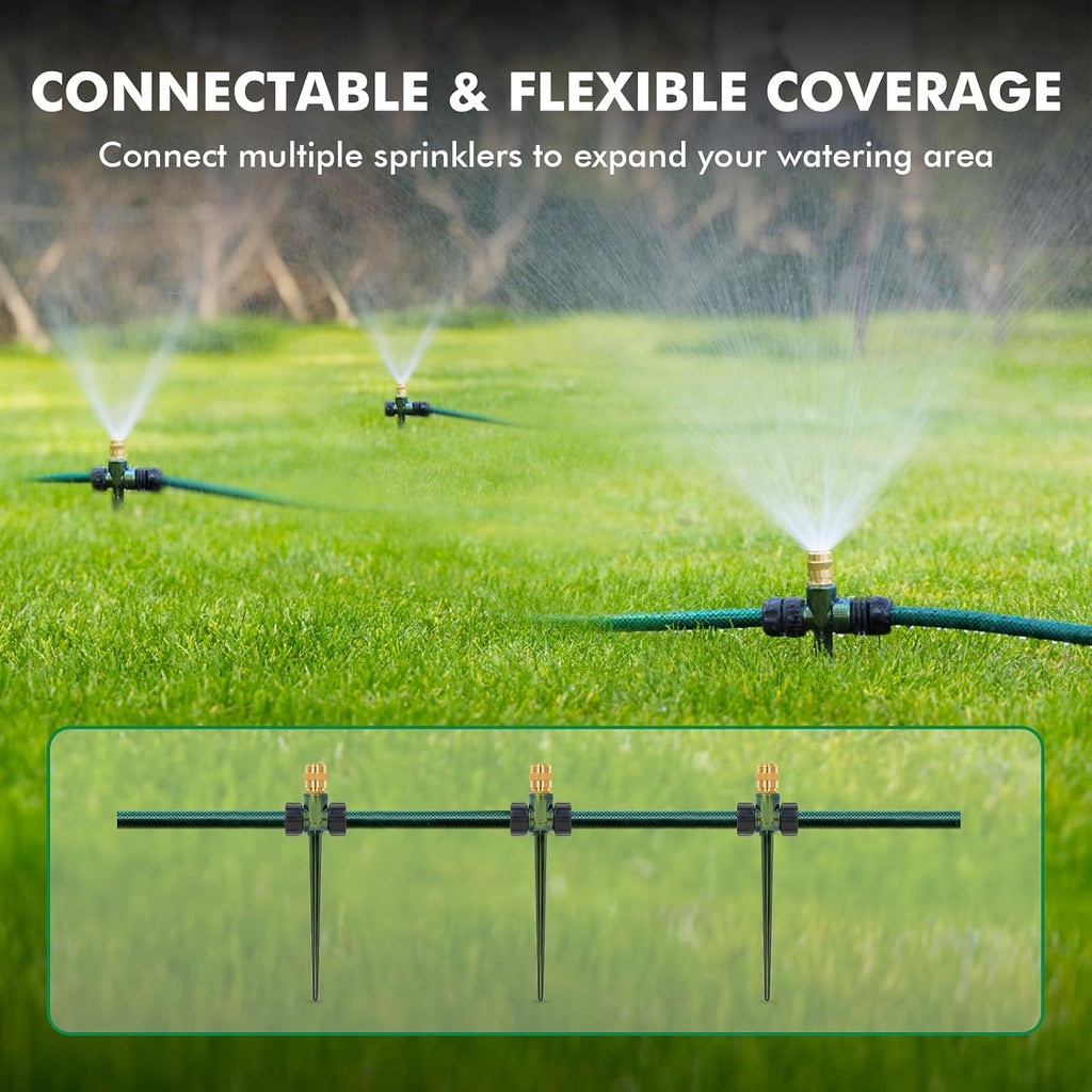 RESTMO 3 Pack Heavy-Duty Full-Metal Lawn Sprinklers for Yard | Durable Brass Nozzle, Premium Sprinkler Spike Base, 360°