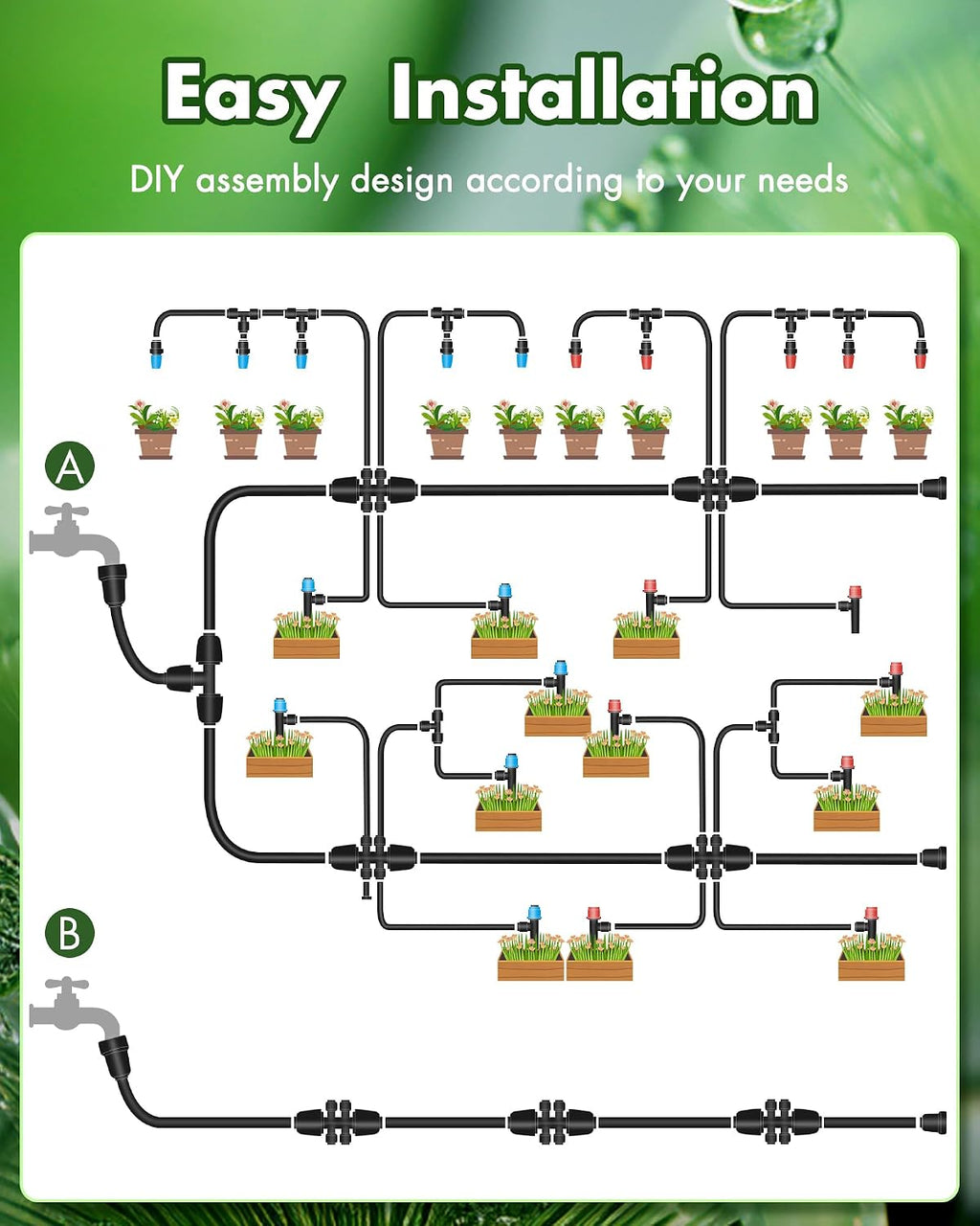 240FT Drip Irrigation System Kits - Automatic Garden Watering Sprinkler with 1/2 & 1/4 inch Tubing Hose Patio Misting