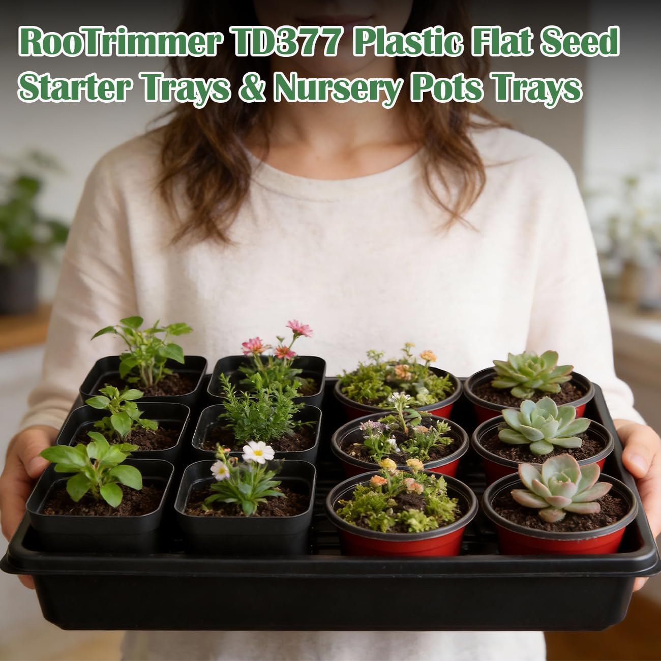 RooTrimmer 10 Pack Seed Starter Trays - Heavy Duty Plastic Flats, Fits 54 Cell Plug Tray, Seedling Tray for Carrying