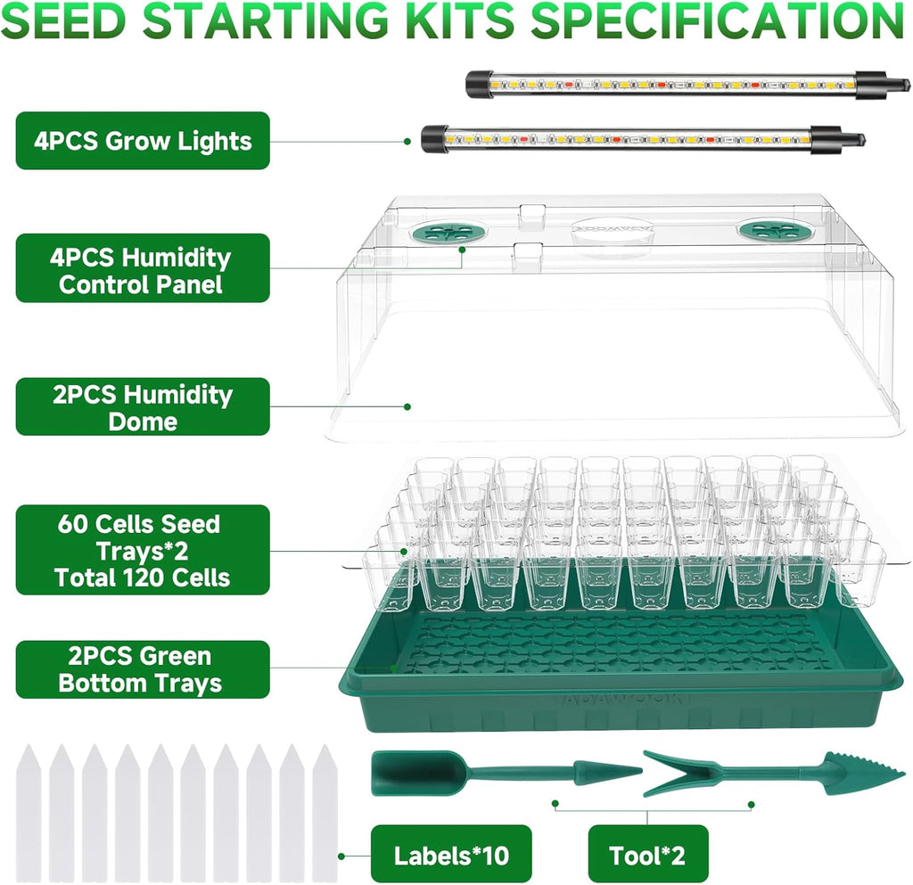Seed Starter Tray, Seed Starter Kit with Grow Lights, Color Change Grow Lights for Seed Starting Kit, 3 Timming Set