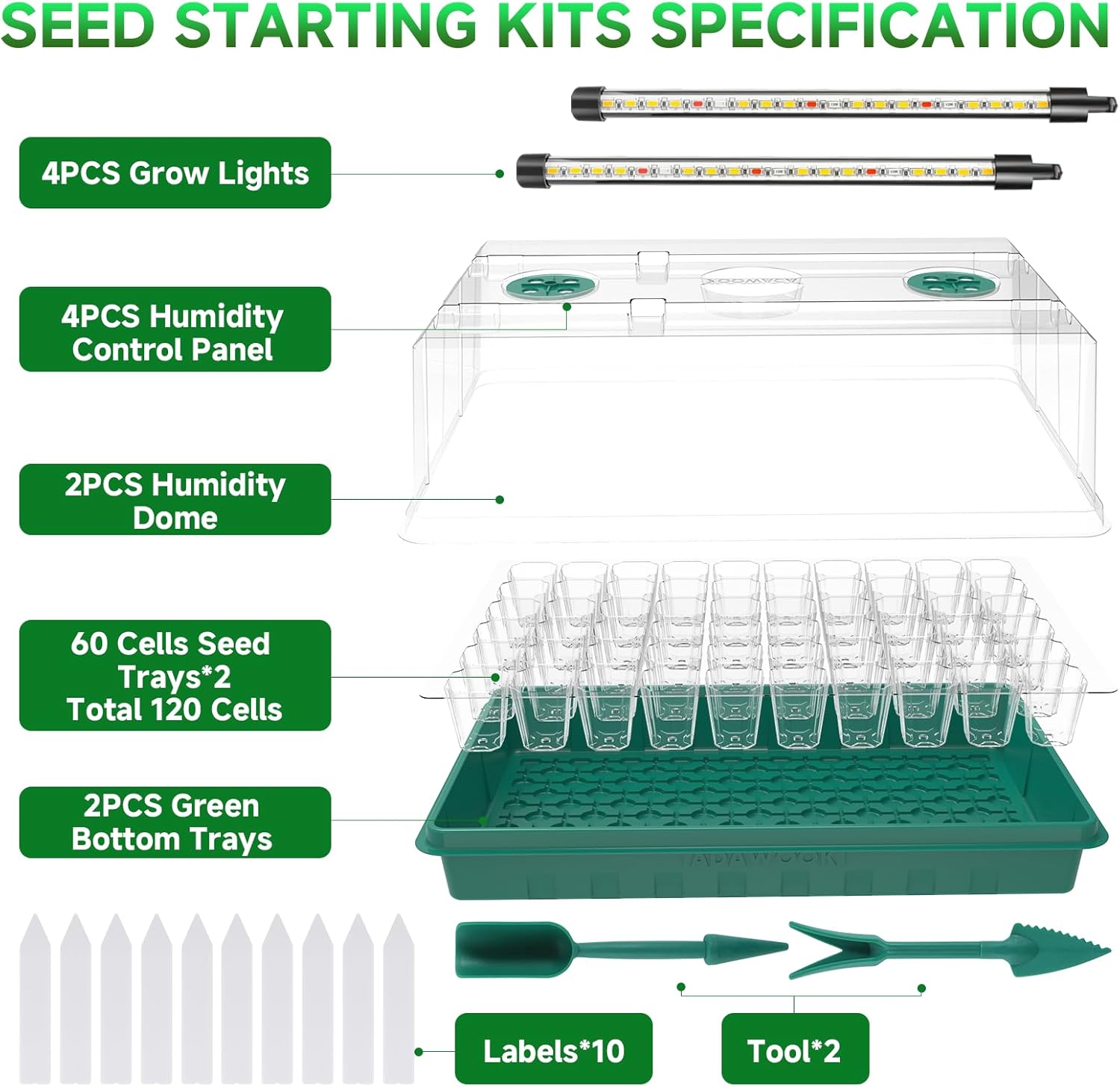 Seed Starter Tray, Seed Starter Kit with Grow Lights, Color Change Grow Lights for Seed Starting Kit, 3 Timming Set