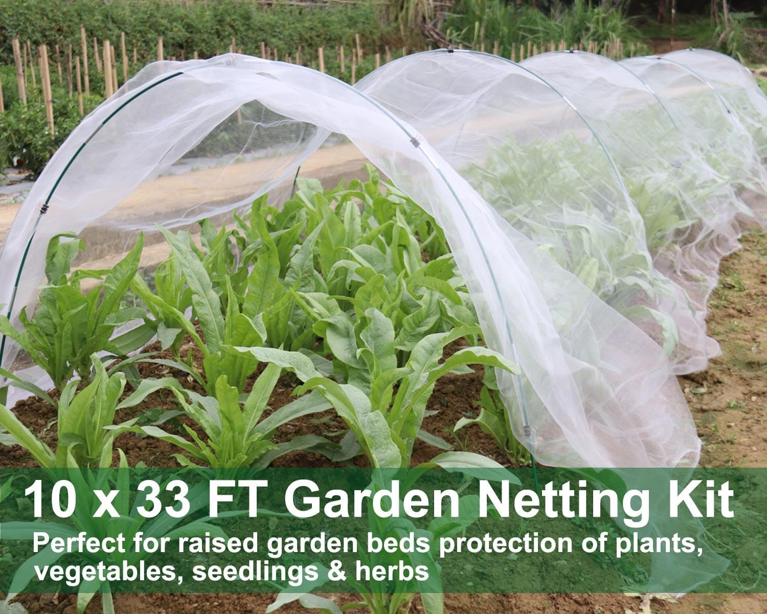 KLEWEE Garden Netting Kit for Raised Beds, 10x33ft Ultra Fine Mesh Netting | 6 Sets Fiberglass Garden Hoops, Garden Bed