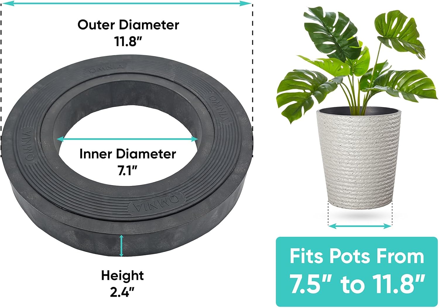 Omnia Plant Glider: Plant Caddy - 11.8In, 200lb Capacity - Charcoal