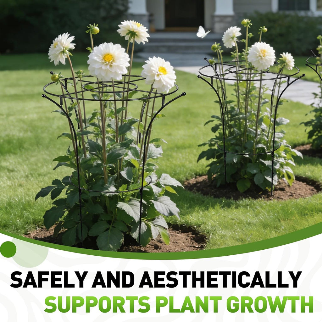 1 Pack Metal Peony Plant Support Cage, 32.2 x 19.2 Inch with Wide Top Ring | Grow-Through Flower Support for Peonies
