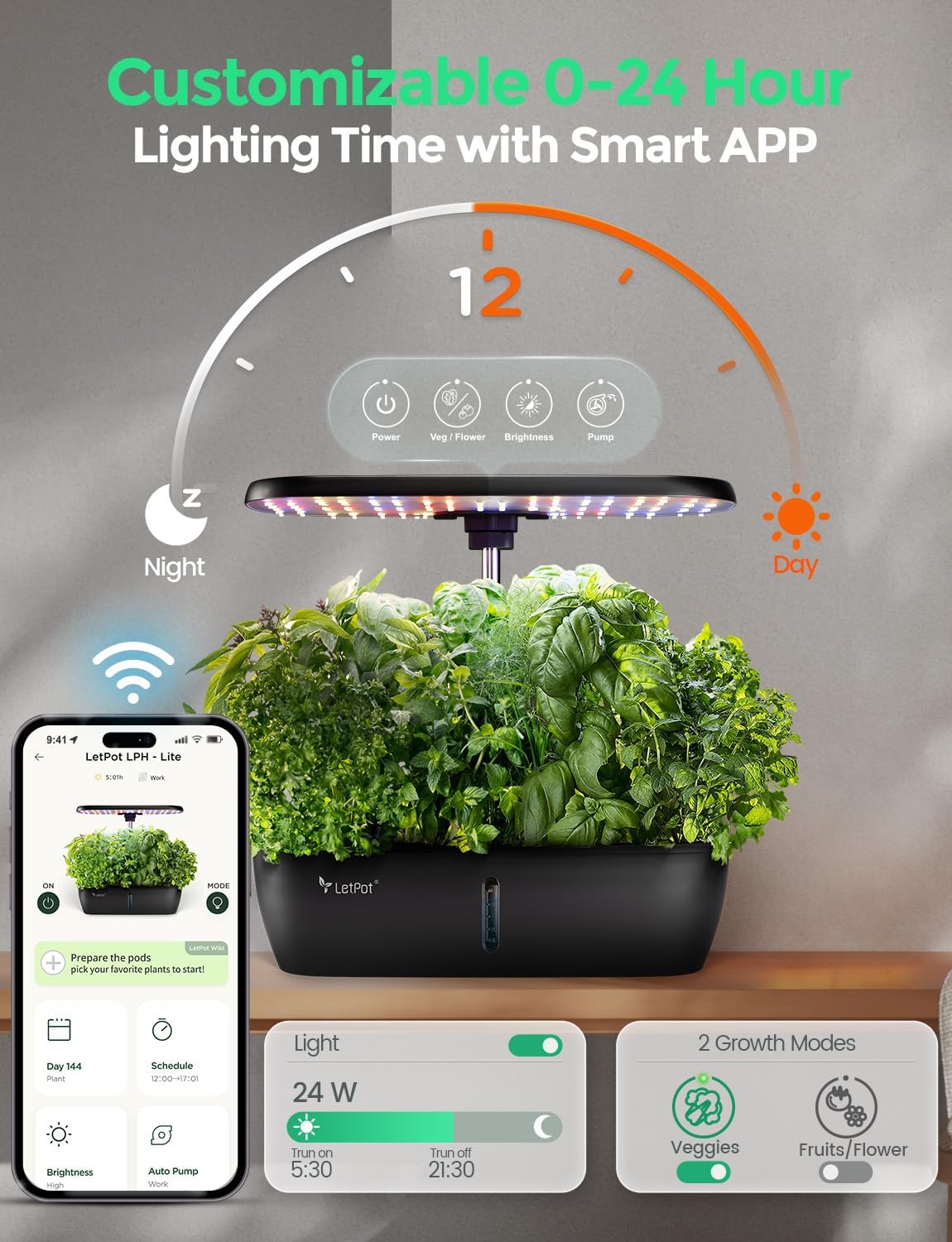 LETPOT LPH-Lite Hydroponics Growing System, 12 Pods Smart Herb Garden Kit Indoor, Indoor Garden, APP & WiFi Controlled