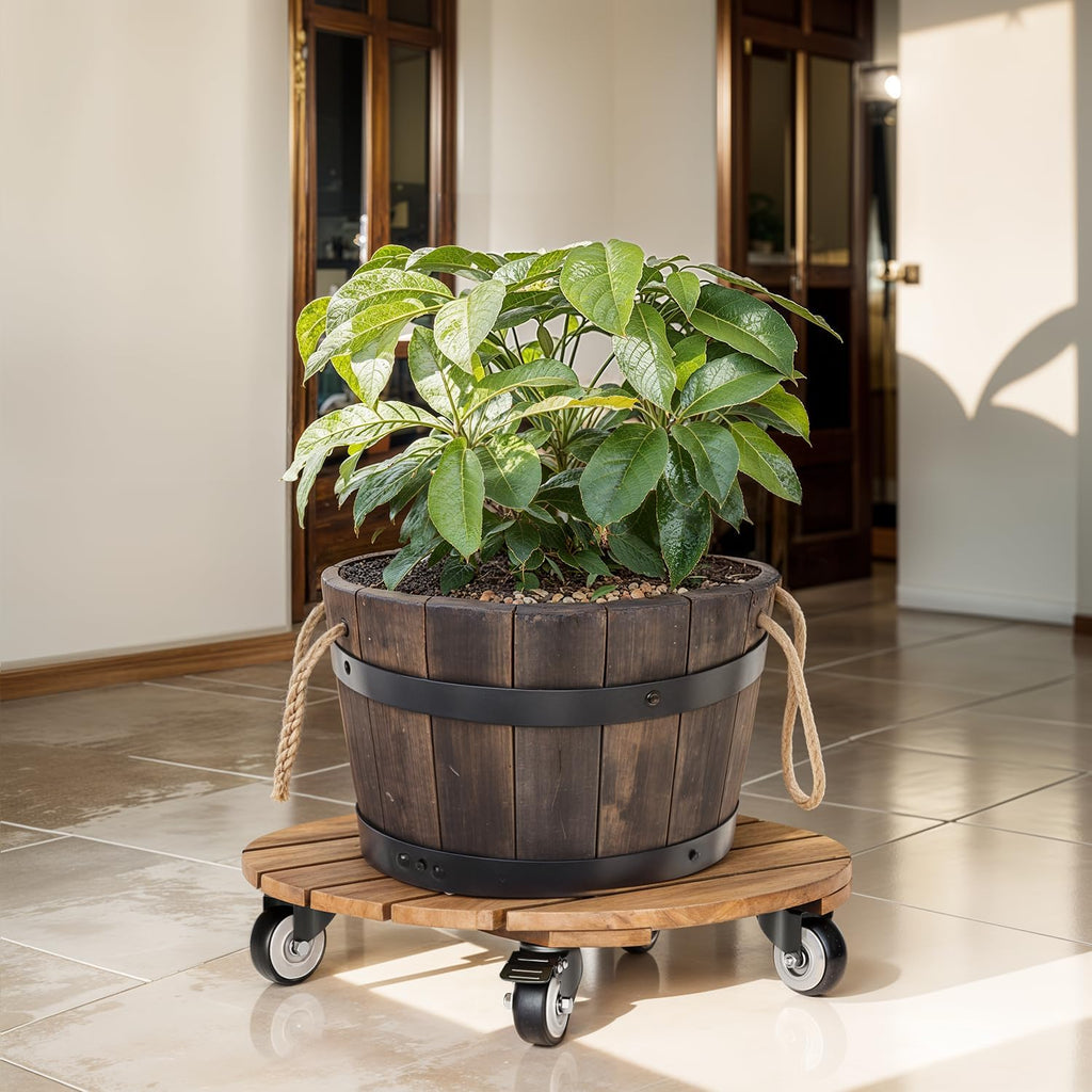 2pack 12inches Wood Plant Caddy with Wheels Heavy Duty, 264 Lbs Capacity, Acacia Hardwood Plant Dolly, Plant Stand with