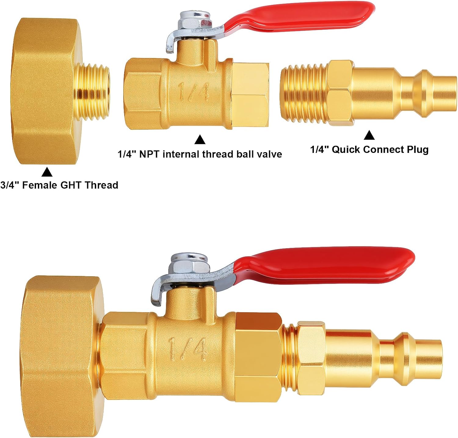 RV Winterize Blowout Adapter with 1/4" Quick Connect Plug and 3/4" Garden Water Hose Threading with Valve (4 Pack)