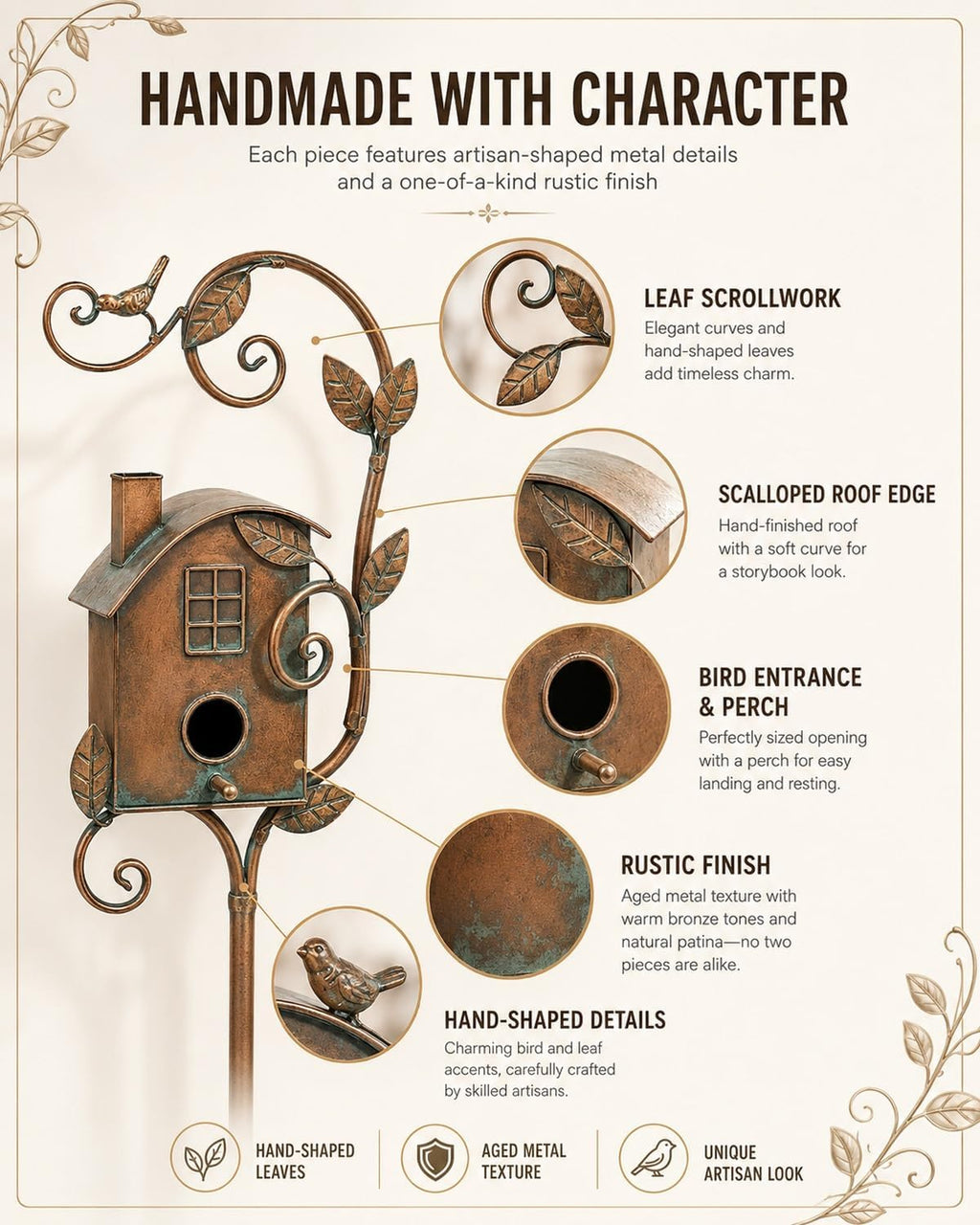 Handmade Iron Birdhouse Metal Garden Stake Bird House with Pole Stand | Rustic Outdoor Decorative Nesting Box for Yard
