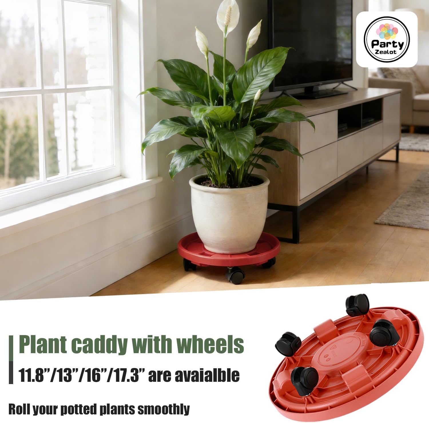 4-pack 17.3" Extra-large Plant Caddy with Wheels Plastic Plant Dolly with Casters Flower Pot Mover Rollers Wheeled