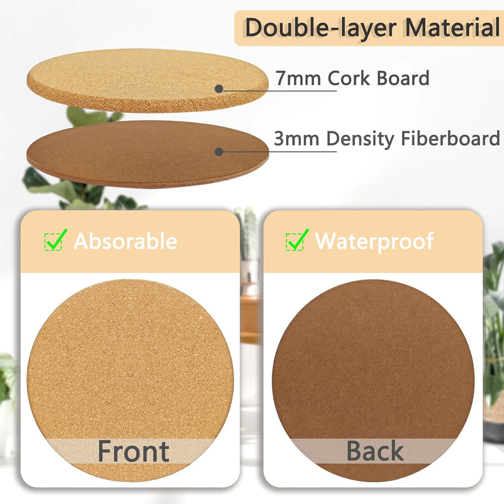 14 Inch Large Cork Plant Coasters, Double Layers 10mm Extra Thick Cork Plant Mats, 2 Pcs Plant Coasters for House Plants