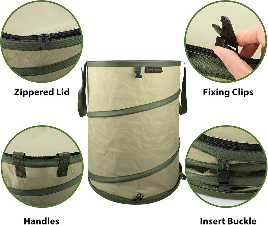 YUDI & GARDEN 29 Gallon Hard Bottom Collapsible Trash Can, 2-Pack | Heavy Duty, Collapsible Garden Bag, For Weeds