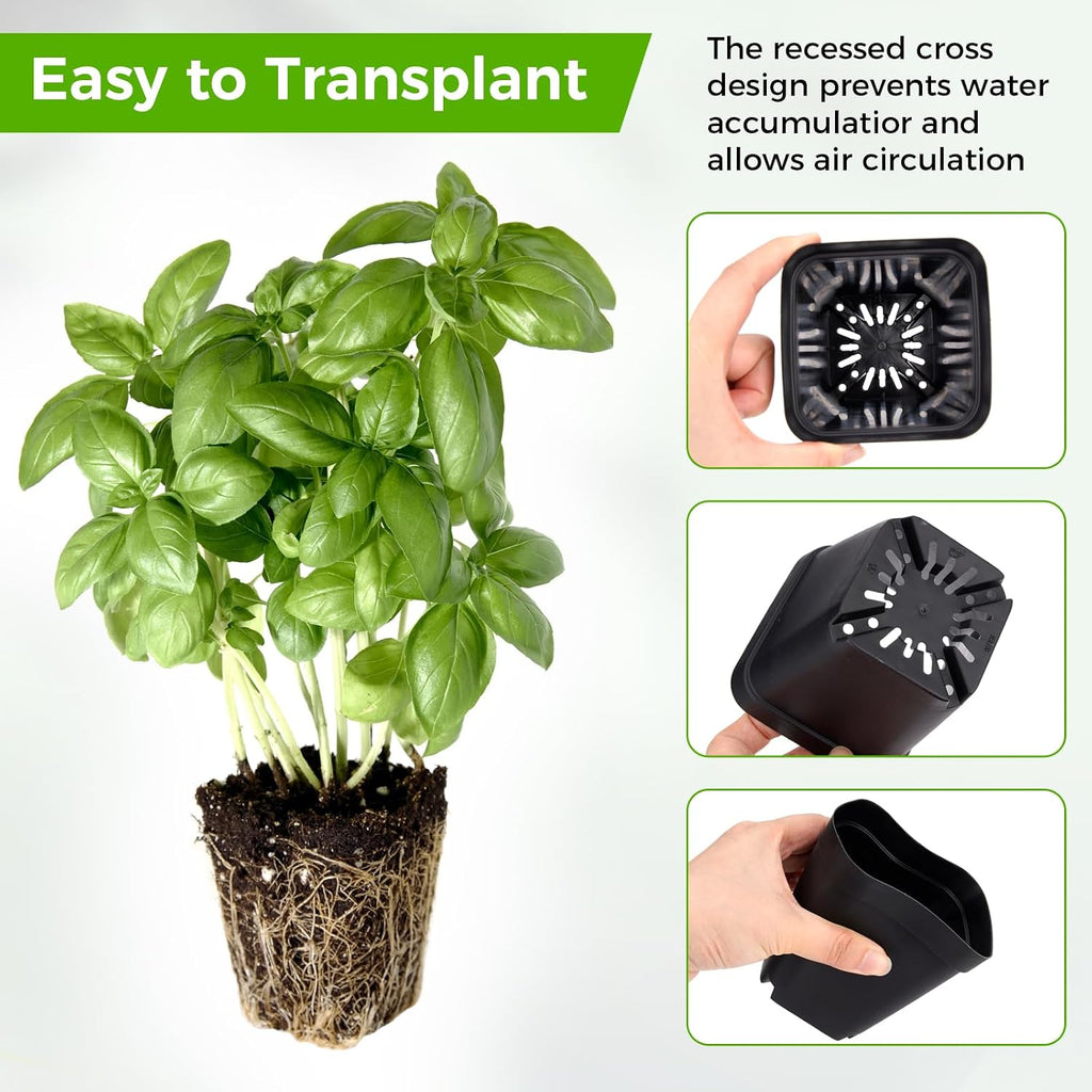 Seed Starter Tray Kit 3.5" 50 Pcs Square Nursery Pots Trays 9 Cell Seed Starting Pots with Drainage Holes 5 Pcs Seed